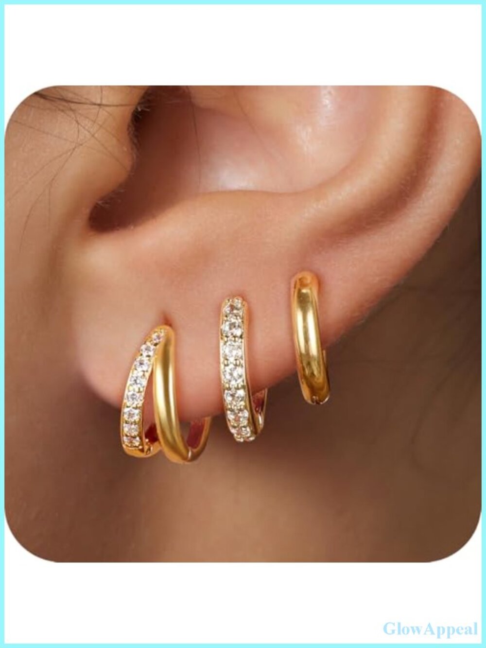 Surgical Steel 14k Gold Plated Huggie Hoop Earrings Set Hypoallergenic Cubic